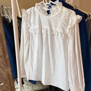 Madewell White Polka Dot Ruffle Blouse